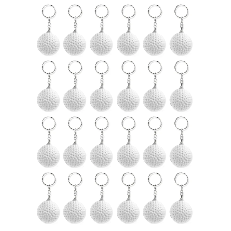 

24 Pack White Golf Keychains,Mini Stress Ball Keychains,Sports Ball Keychains,School Reward For Boy Girls Kids