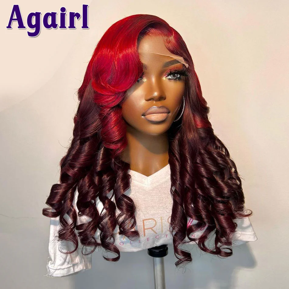 

5x5 Lace Closure Human Hair Wigs Body Wave Ombre Red Dark 99J Peruvian Virgin 13X6 13X4 Loose Curly Lace Frontal Wigs For Women