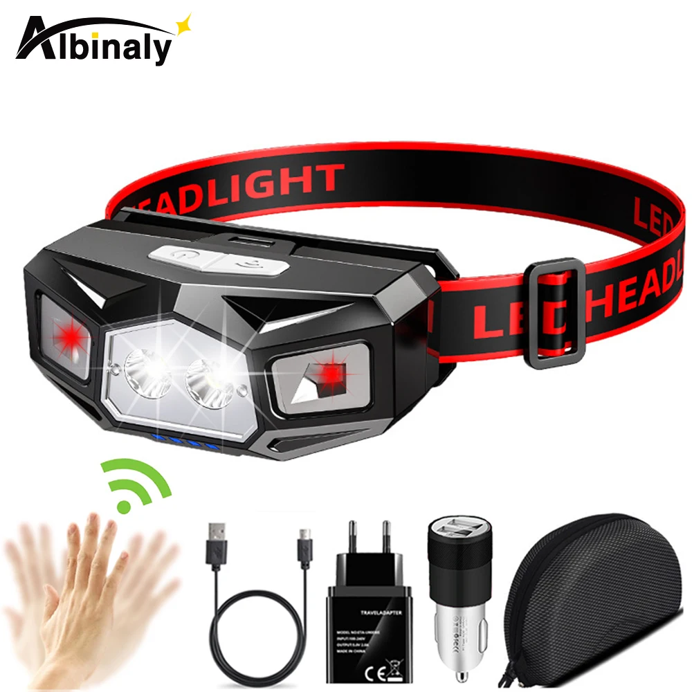 

Мощный светодиодный налобный фонарь USB Перезаряжаемый XPE датчик движения рыболовный фонарь Водонепроницаемый мини фонарь для кемпинга