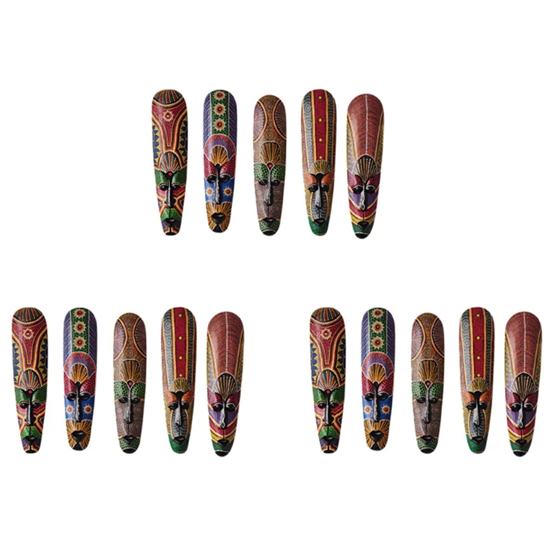 

3X Wooden Mask Wall Hanging Solid Wood Carving Painted Facebook Wall Decor Bar Home Decorations African Totem Mask B