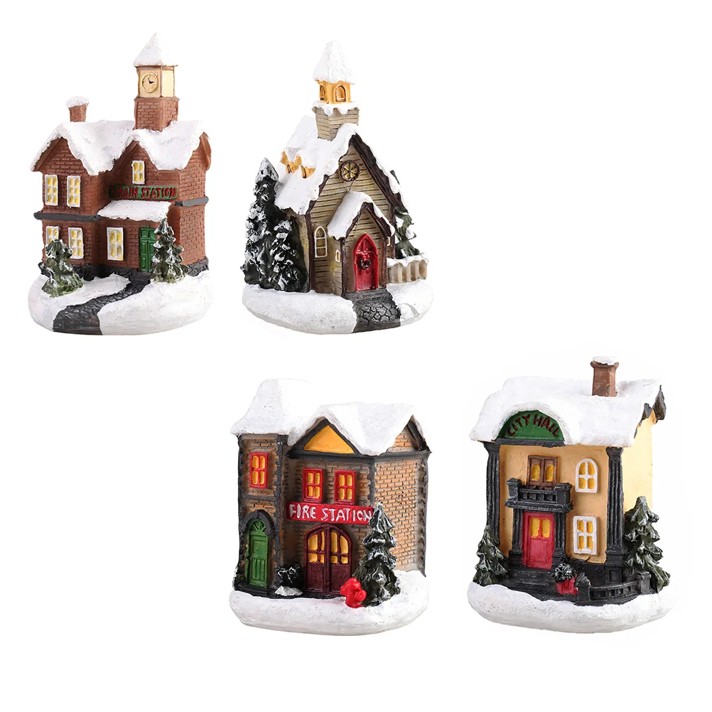 

Christmas House Village Houses Led Light Ornaments Lighted Scene Ornament Tree Glowing Winter Hanging Lit Snow Decoration Decor