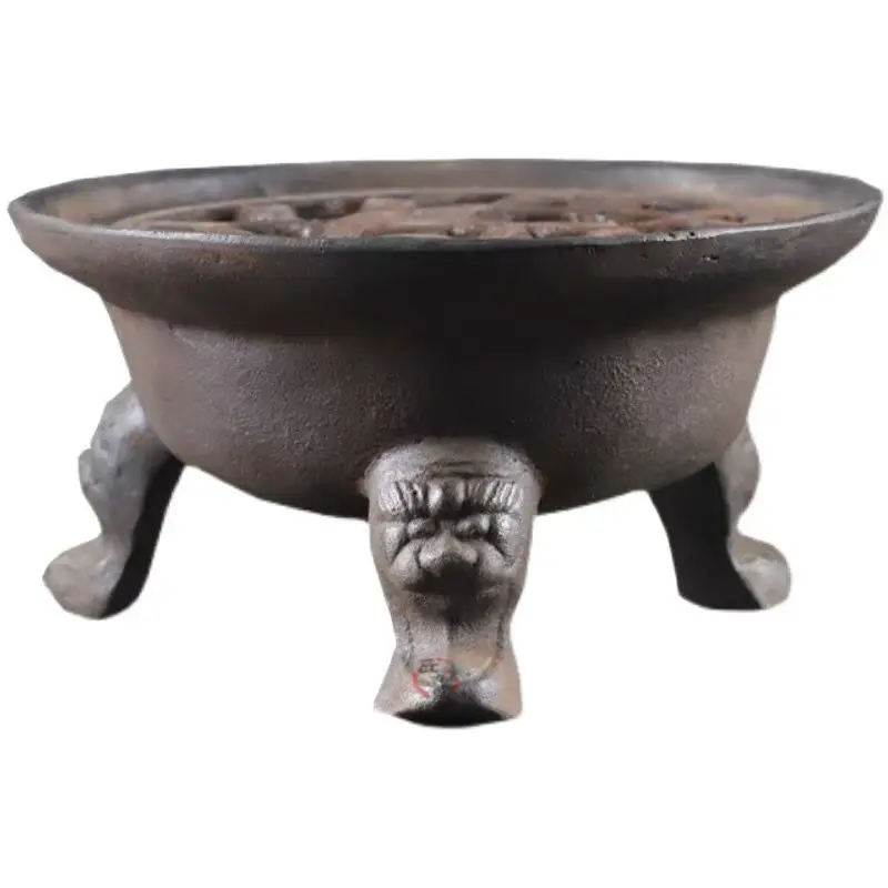 Retro Cast Iron Charcoal Barbecue Grill Heating Brazier Cooking Tea Warm Wine Stove Table Bbq Antique Collection Iron Crafts