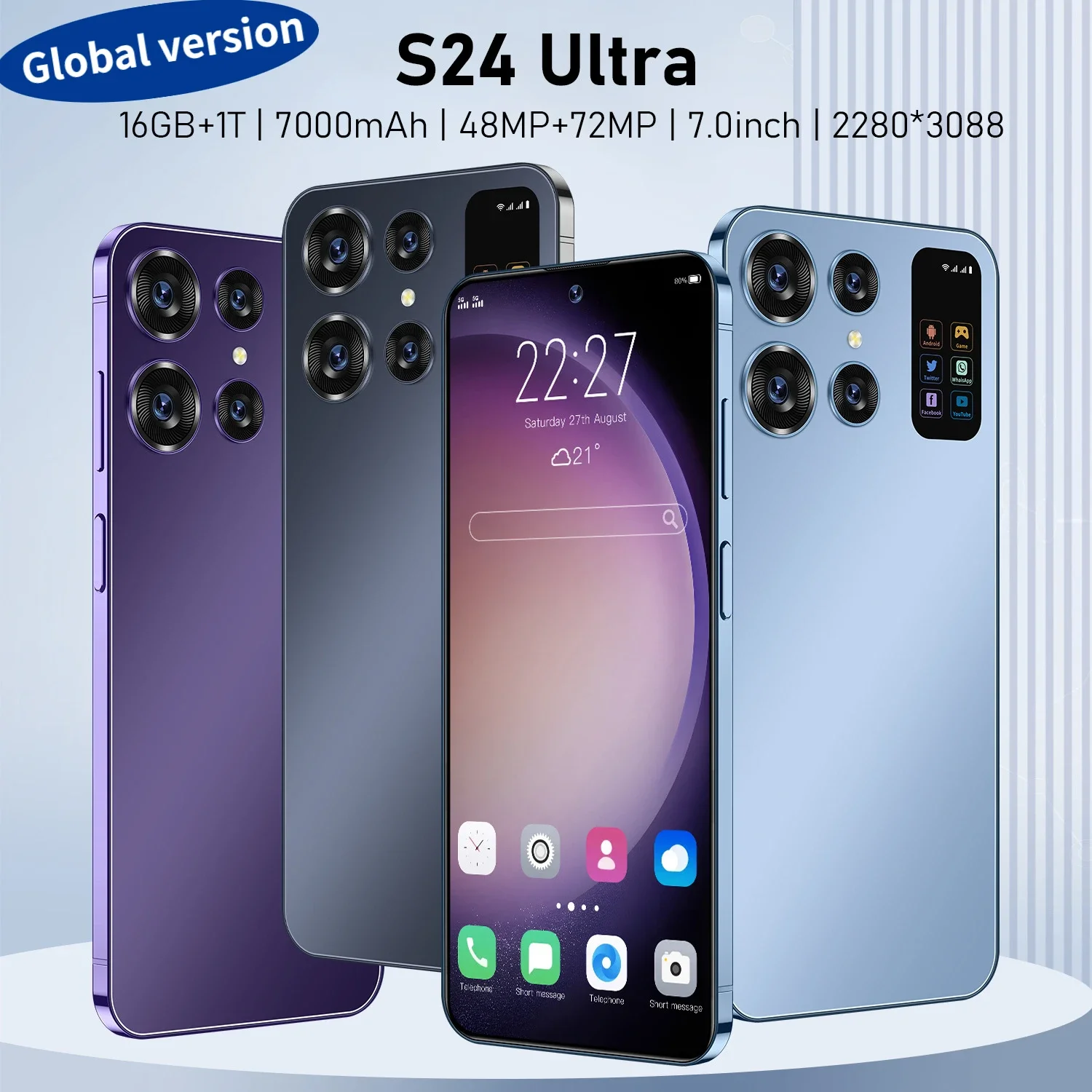 

Смартфон S24 Ultra с экраном диагональю 7000 дюйма HD, оригинальный телефон 16 ГБ + 1 ТБ, телефон с двумя Sim-картами, Android, разблокированный телефон, МП, мАч