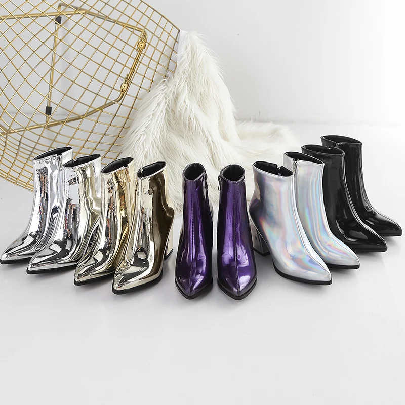 Ботильоны женские из лакированной кожи, зеркальные полусапожки, круглый ...