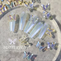 10pc crystal butterfly nail art decorations aurora holographic 3d butterflies rhinestones jewelry diy manicure accessories