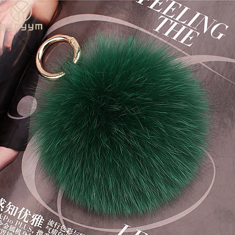 

2023 Luxury 13cm Fluffy Real Fox Fur Ball Pom Poms Fur Pompom High Quality Keychain Car Key Chain Metal Ring Pendant For Women