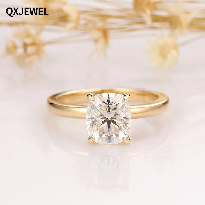 QXJEWEL 2CT 7x8MM Elongated Cushion Cut Moissanite Engagement Wedding Ring Simulated Diamond 14K Soild Rose Yellow Gold Vintage