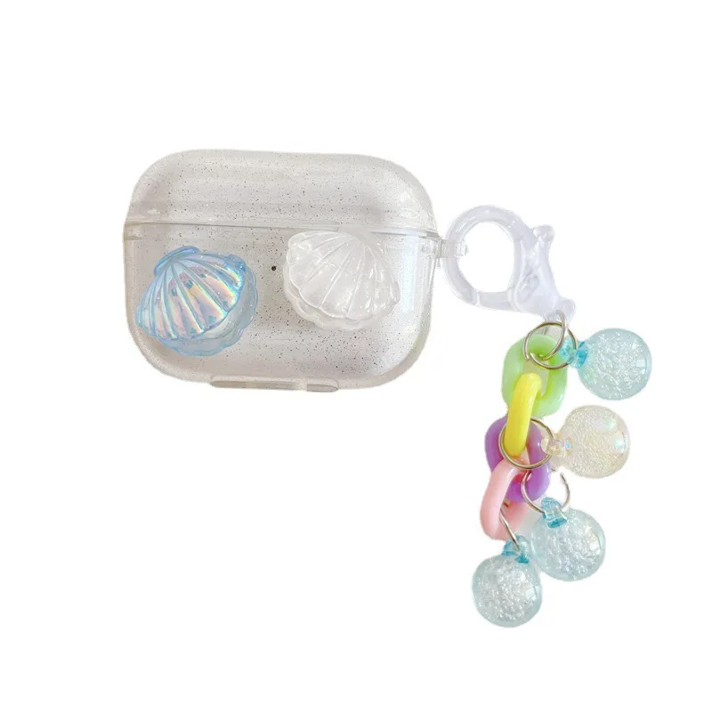 

Dreamy White Glossy Shell Pearl Bracelet Keychain Earphone Soft case For Apple Airpods 1/2/Pro/3 Wireless Headset Box Cover