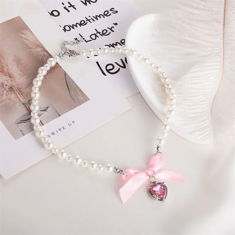 Женское Ожерелье с кулоном в виде сердца искусственным жемчугом