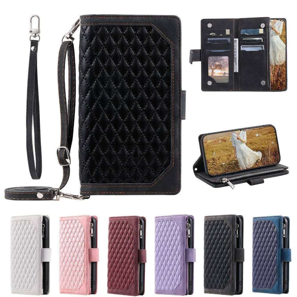 

Luxury Zipper Leather Cover for iPhone 14 13 12 11 Pro XS Max X XR 7 8 Plus SE 2 3 Card Slot Holder Crossbody Wallet Phone Case