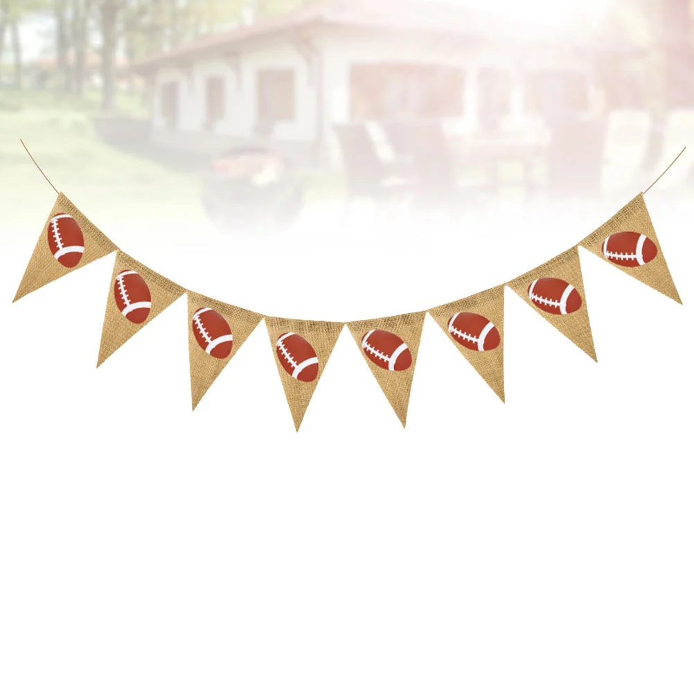 

Vintage Burlap Party Banner Ornament Props Theme Football Pennant Garland Rugby Design Bunting Linen Flag Party Decoration girl