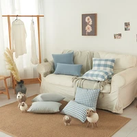 plaid striped polyester cotton canvas cushion cover pillowcase light blue chair sofa home decor throw pillow cover 30x5045x45