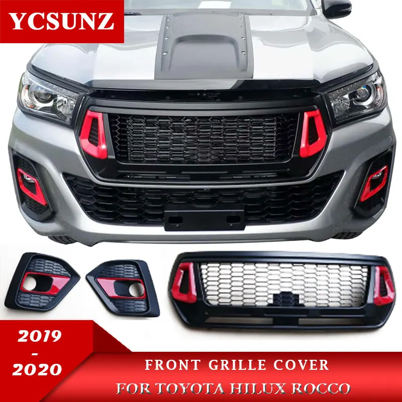 

ABS Car Racing Grills Fog Lights Front Grilles Cover Accessories Fit For Toyota Hilux Rocco 2019 2020