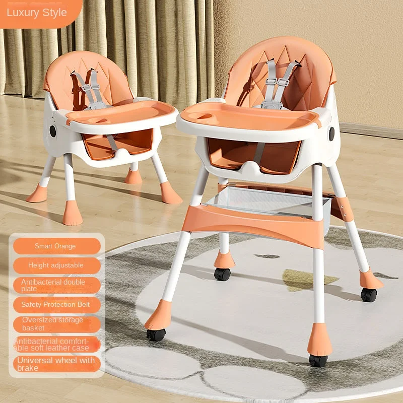 Baby High Chair Kids Highchair Feeding Dining Chair Double Tables Macaron Multi-function Height-adjust Portable With Storage Bag