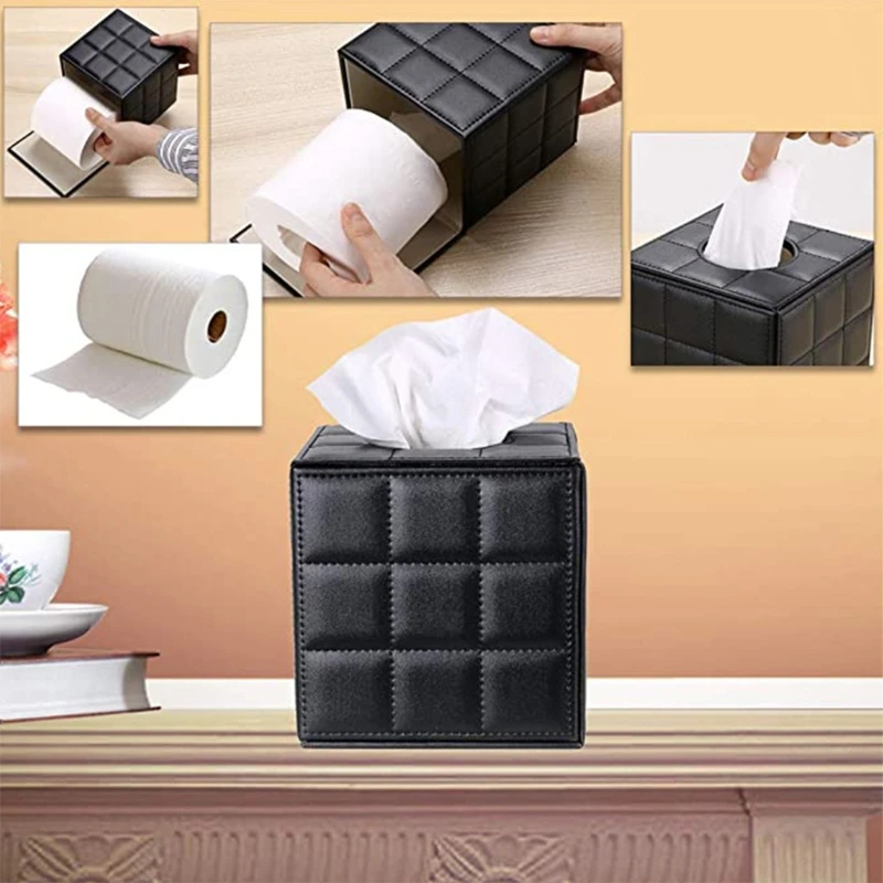 

Pu Leather Tissue Box Holder, Square Napkin Holder Pumping Paper Case Dispenser, Facial Tissue Holder With Magnetic Bottom