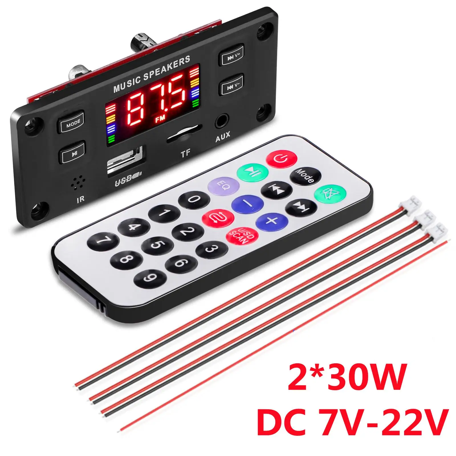 

Bluetooth MP3 Board USB TF Radio AUX FM 7V-24V Power Supply Stereo
