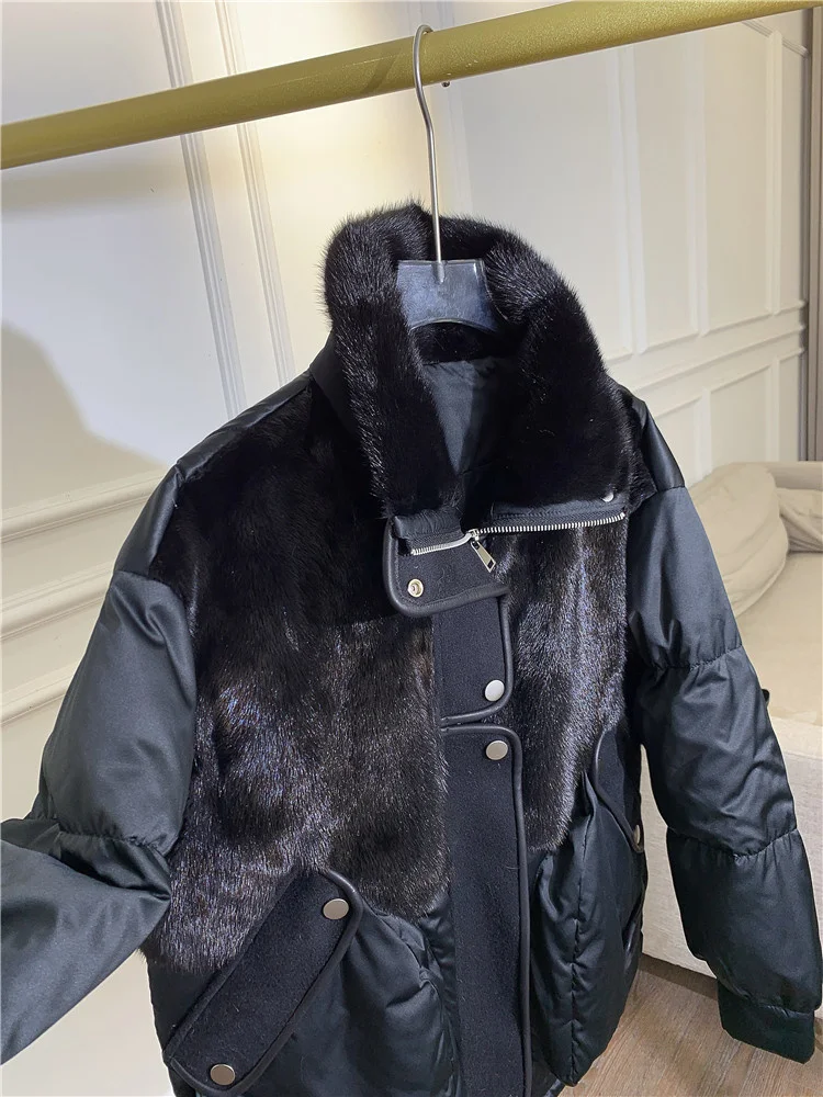 

Taida Mink Fur Grass Spliced Silk Fabric Goose Down Suit H24CY2270