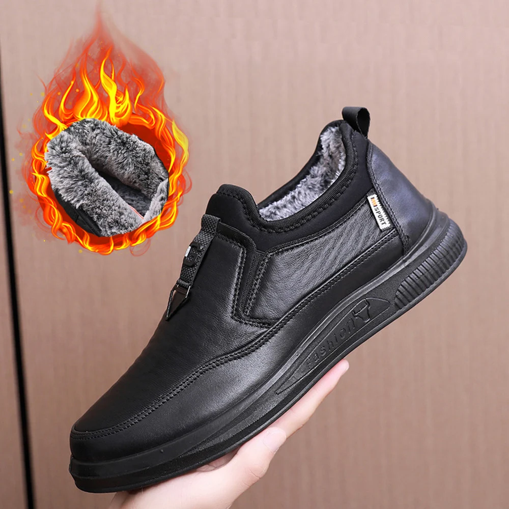 

Мужская обувь из хлопка; Водонепроницаемые плюшевые повседневные зимние ботинки без застежки; Бархатная теплая тканевая удобная обувь с эл...