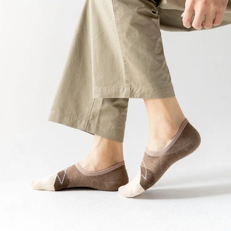 5 Pairs Men Summer Cotton Short Socks Breathable Geometric Lattice Casual Boat Socks Couples Comfortable Street Style Male Socks