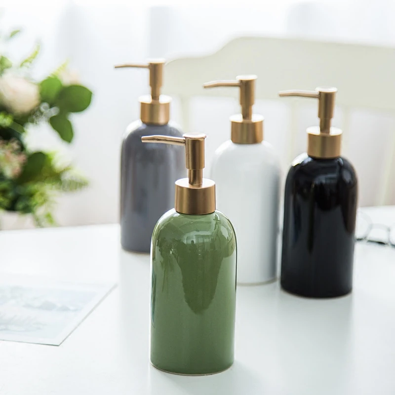

420ml Modern Ceramics Bathroom Accessories Soap Pump Dispenser Shampoo Shower Gel Bottle Kitchen Liquid Soap Refillable Bottle
