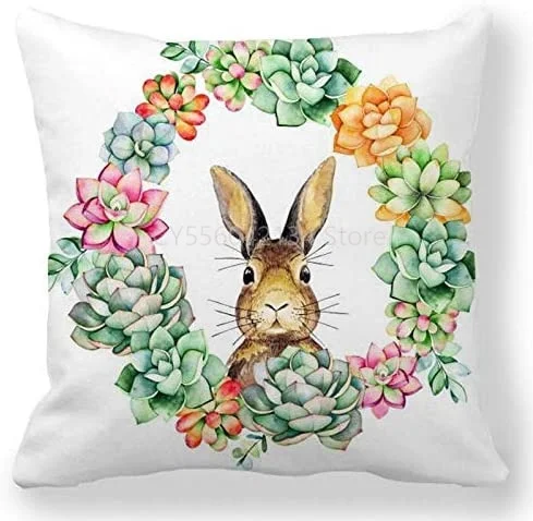 

Easter Decoration Pillowcase Happy Rabbit Pillowcase Easter Egg Flower Cushion Cover Sofa Chair Softness Pillow Cover