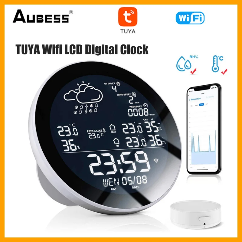 

Tuya Wifi Smart Weather Station With Clock Temperature & Humidity Meter Large Color Screen Weather Clock Temp. & Humidity Gauge