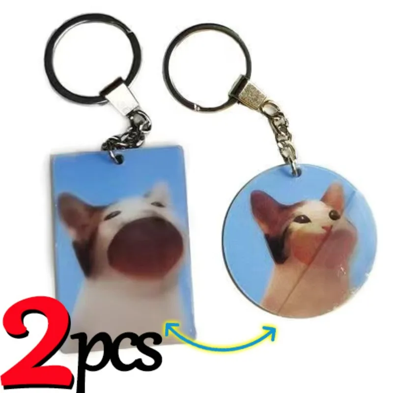 

1/2pcs Personalized Cartoon Cat Acrylic Keychains Customize Anime Cat Open Mouth Key Chains Bags Pendant KeyRings Kids Gift