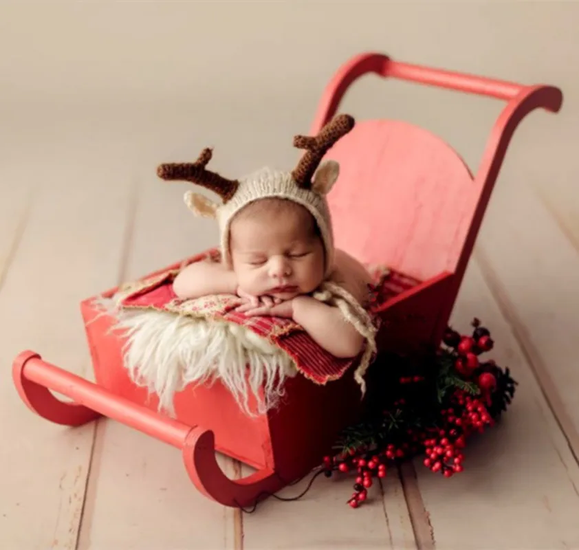 Реквизит для фотосъемки новорожденных деревянные сани рождественский стиль реквизит для фотосъемки новорожденных Съемная детская мебель