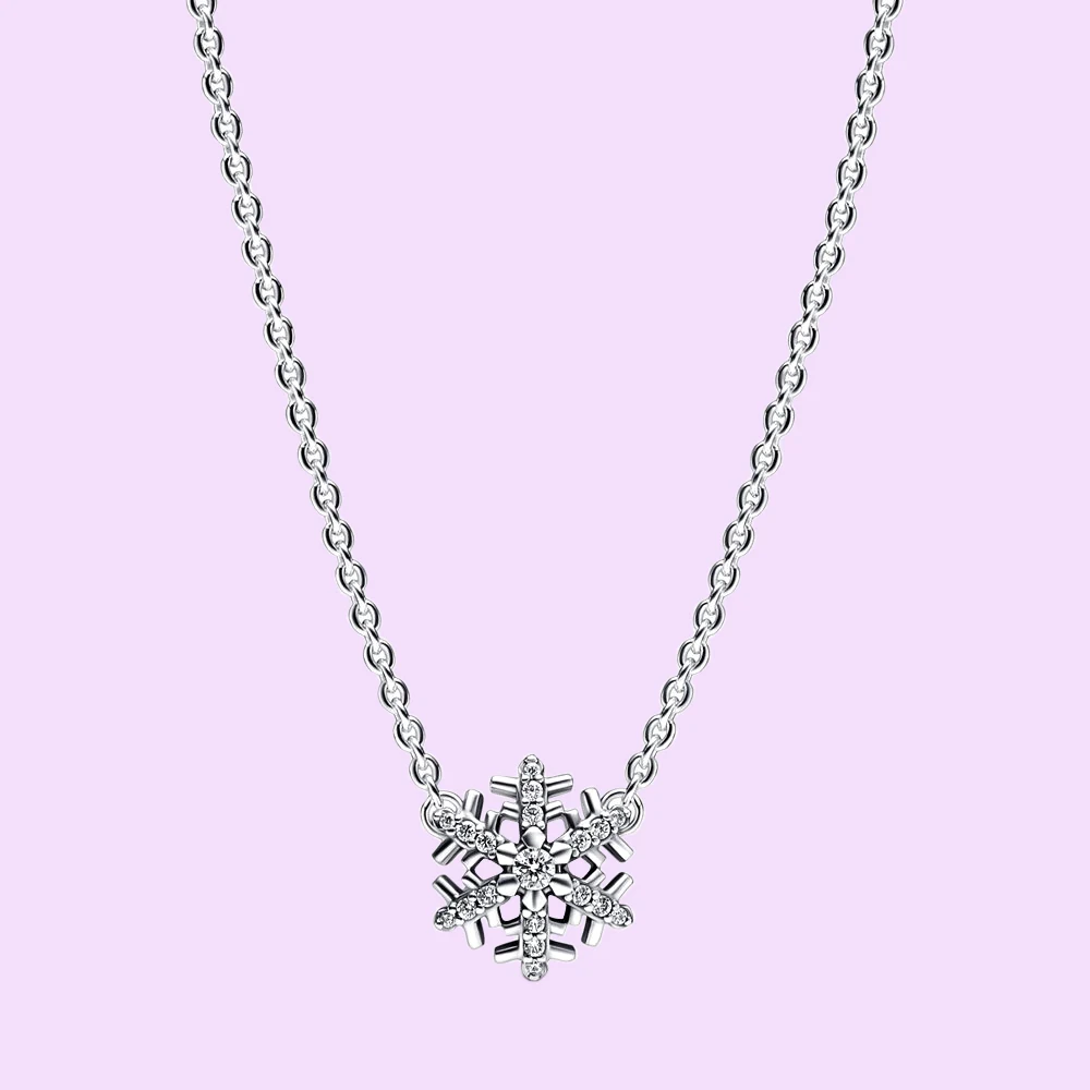 

Sparkle Snowflake Pendant Necklace 925 Silver Engagement Gorgeous Women Jewelry fit Pandora for Ladies Gift