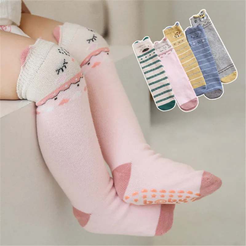 

Cute Kids Socks Cartoon Animals Baby Boys Girls Over-the-knee High Socks for Infants and Children Non-slip Bottom Floor Socks