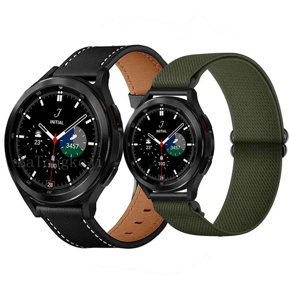 

High-quality Genuine Leather bands + Nylon loop strap For Samsung Galaxy Watch 4 40/44mm& Classic 42/46mm Replacement band strap