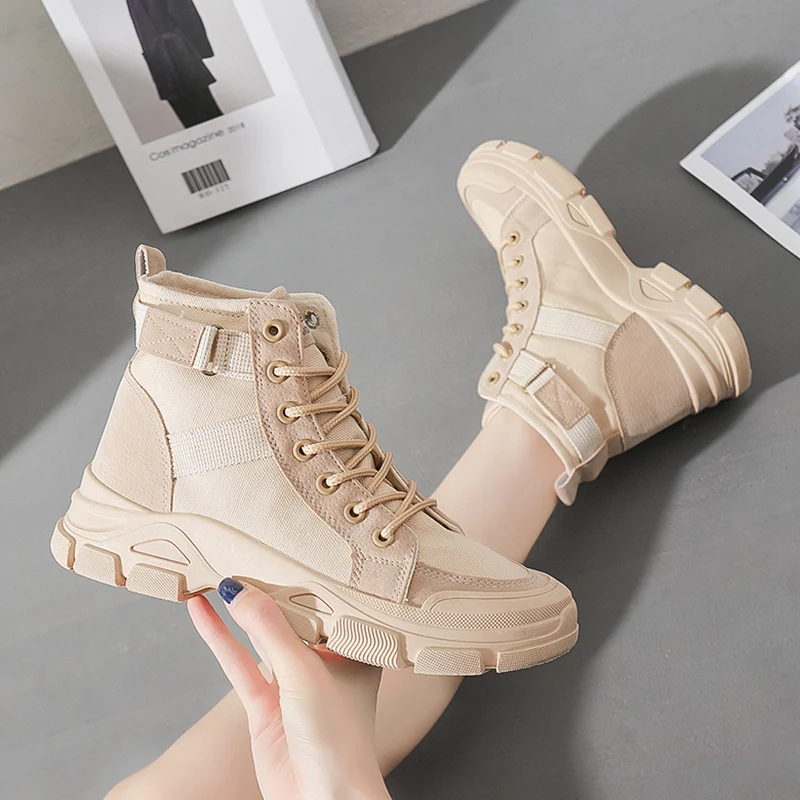 High Quality Platform Ankle Boots Women Breathable Lace-Up Non-Slip Desert Boots Woman Thick Bottom Casual Shoes Botas Mujer