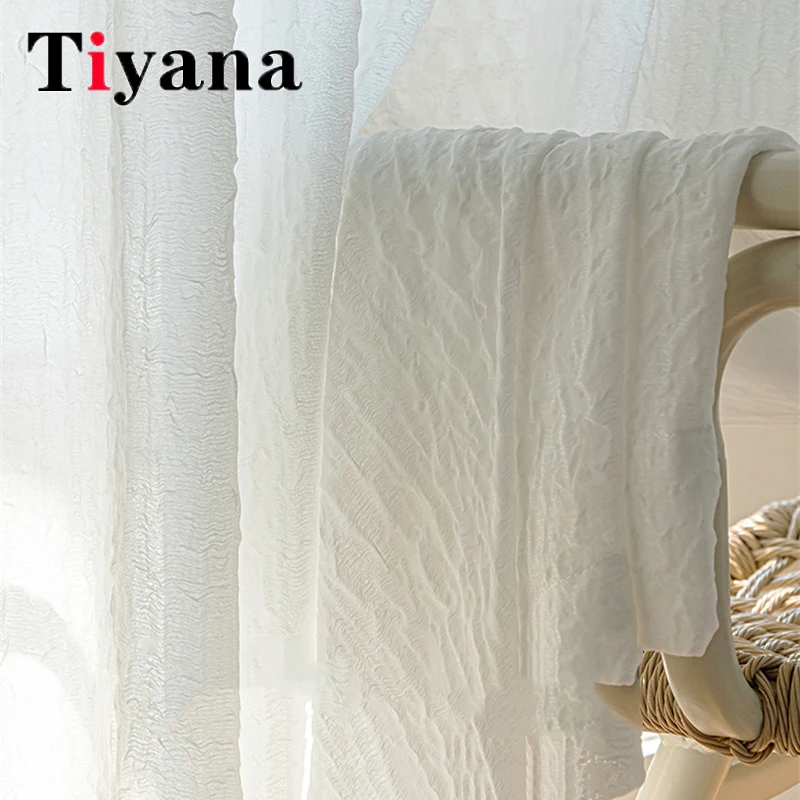 

Simplicity White Bubble Pleated Sheer Tulle Hotel Homestay Bedroom Cotton Curtains For Living Room Balcony Window Voile Drapes