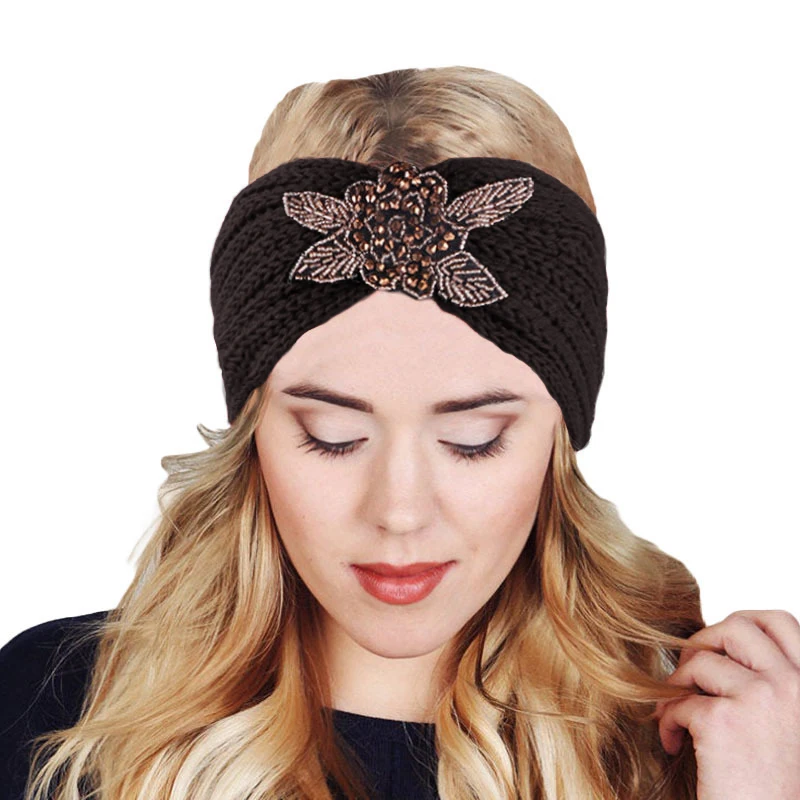 Зимняя вязаная повязка на голову тюрбан крючком широкая для женщин и девушек