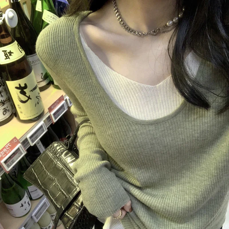 Корейский вязаный свитер Sle Design Sense Fake из двух предметов с длинными рукавами