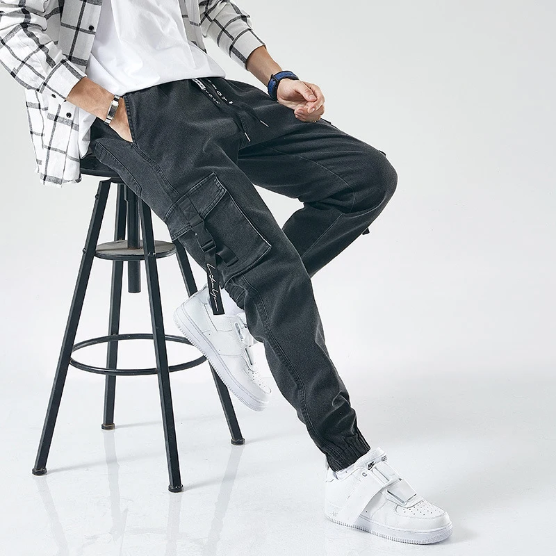 Men's jeans loose autumn casual long pants fat and fat cargo jeans bunched leg pants plus size men's pants M-8XL