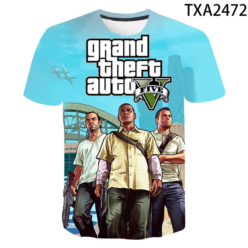 

Новинка 2022, футболка с 3D принтом Grand Theft Auto Game Gta 4/5, футболка с принтом для мужчин, женщин и детей, футболка с коротким рукавом для мальчиков и д...