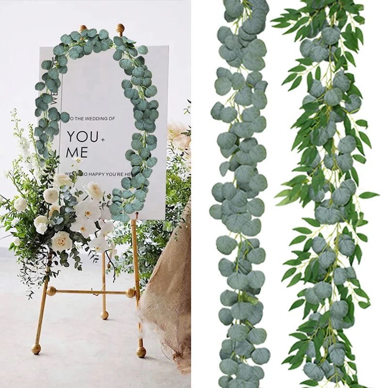 

2 м гирлянда из эвкалипта, Зеленые Лозы, искусственные цветы из ротанга, искусственное растение, шелковые листья эвкалипта, декор на день рождения, свадьбу, домашний сад