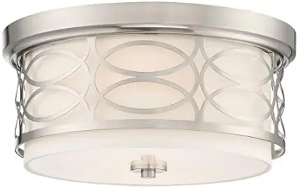 

13" Modern 2-Light Flush Mount Ceiling Light + Round Frosted Glass Diffuser, Chrome Finish Recessed dc lights v Wall decor Ceili