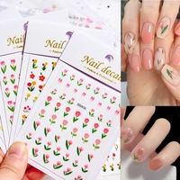 1pc pink flower nail stickers tulip design japanese manicure 3d transfer decals summer blossoms polish sliders for nails accesso