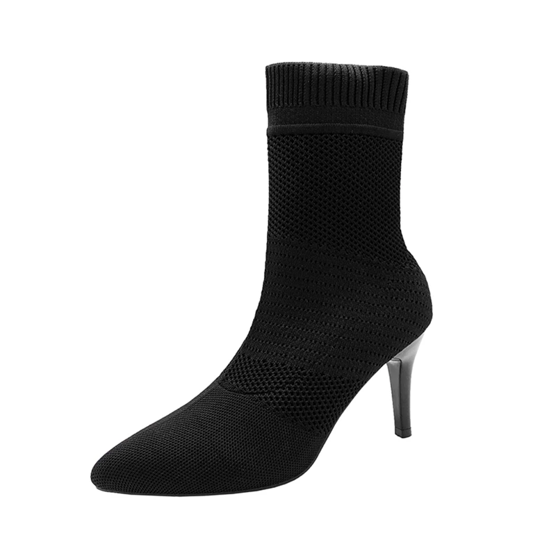 Купи Sock Boots Knitting Stretch Boots Sexy Pointed Toe High Heels Women Fashion Shoes 2022 New Slip-On Ankle Boots Female Size 42 за 553 рублей в магазине AliExpress