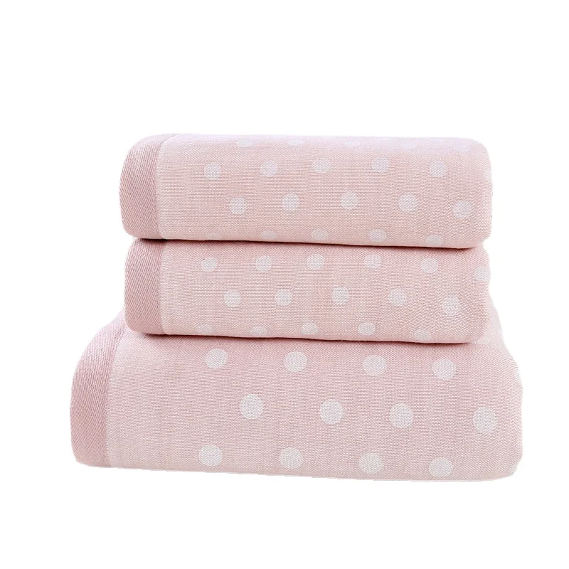 Комплект банных полотенец 100% хлопок розовый горошек зеленый высокое качество