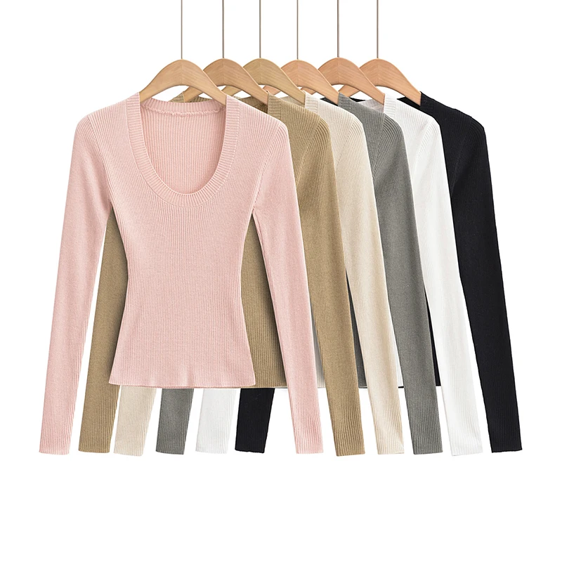 

Sexy sweaters for women 2023 Fall fashion knitwears vintage clothes cropped sweaters pink o-neck pullovers long sleeve top black