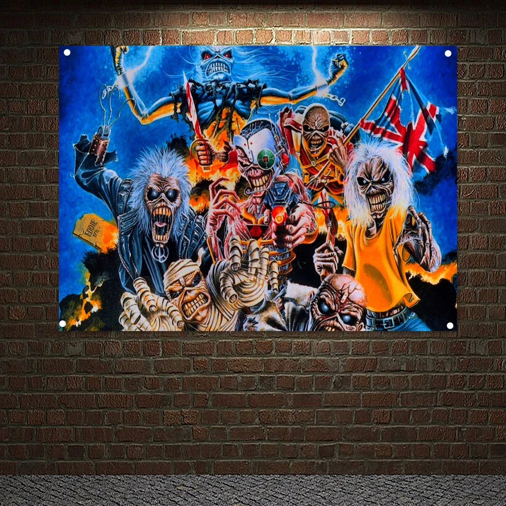 

Rock Music Posters Macabre Art Tapestry Canvas Painting Home Decor Skull Tattoo Wall Hanging Banners Metal Band Flags Gift A1