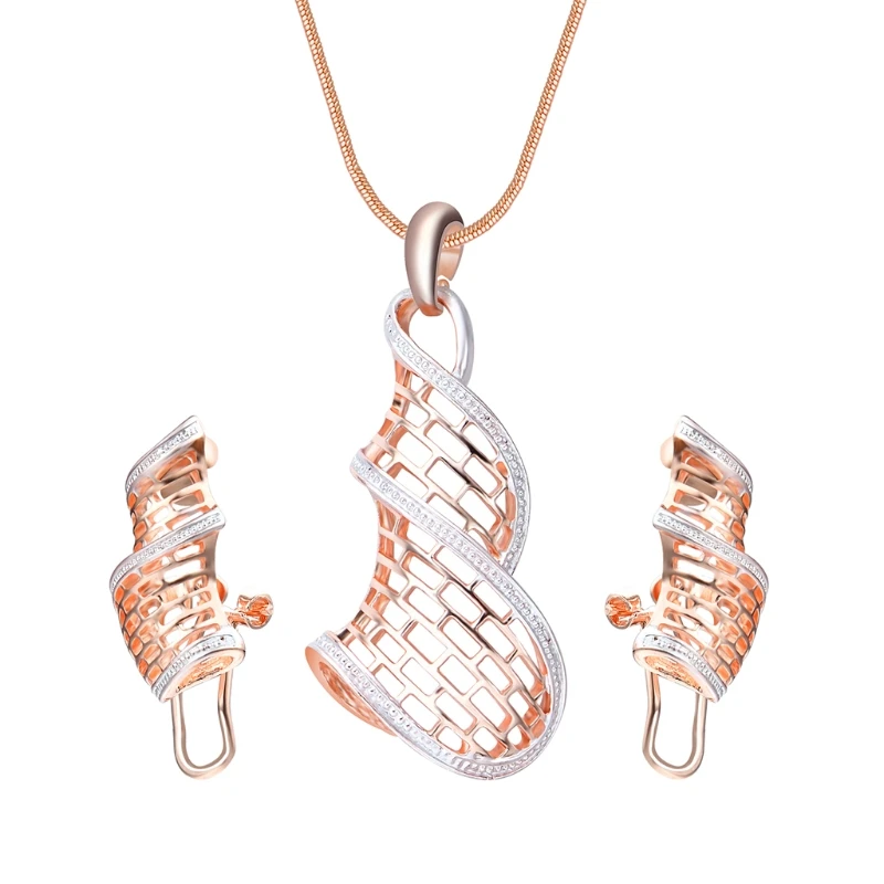 

1 Set Necklace Earrings For Bride Wedding Women Jewelry Ear Studs Hollow Pendant