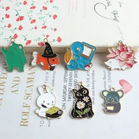 10pcslot cartoon animals enamel charms pendants cute cat metal charms diy bracelet earrings for jewelry accessories