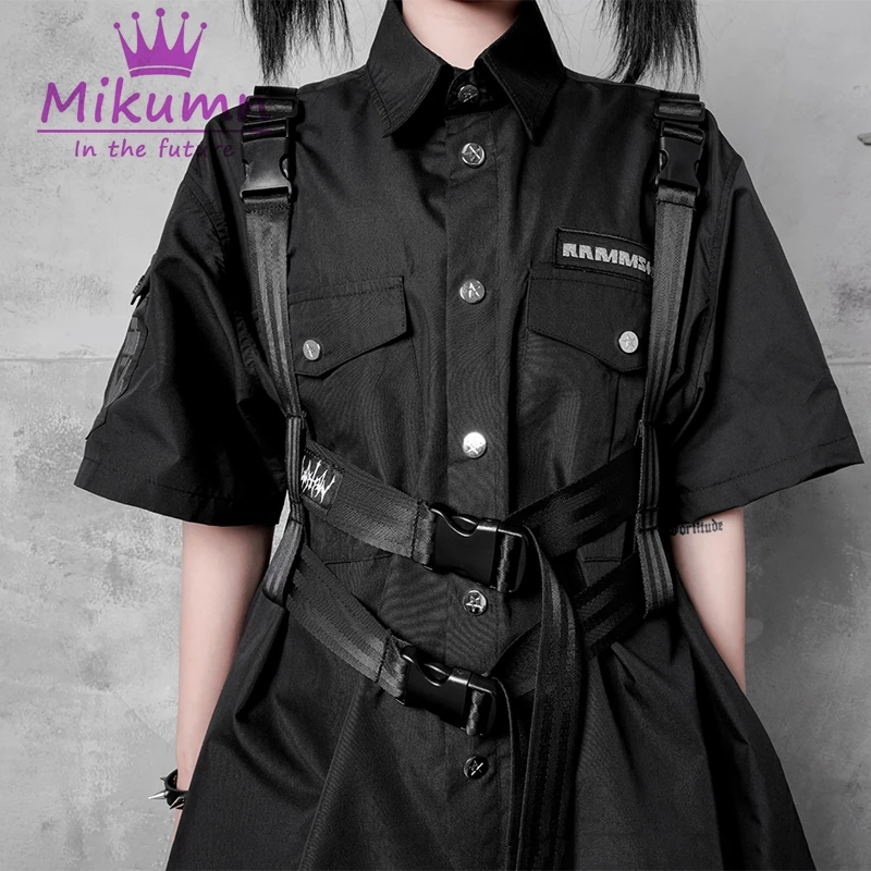 Harajuku Punk Women Tactical Multi Function Shoulder Strap Adjustable Buckles Black Belt Chic Streetwear Accessory