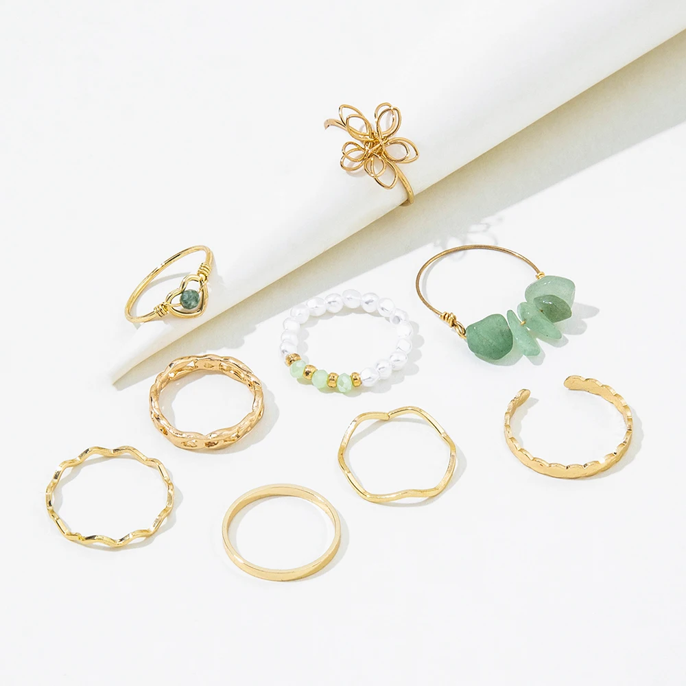 Sindlan 9 шт. винтажные кольца из натурального камня золотого цвета для женщин