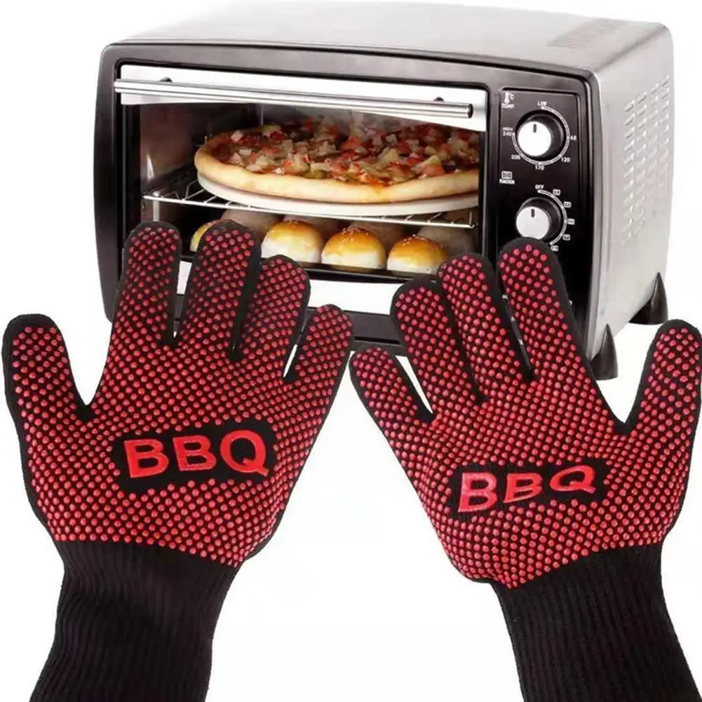 

BBQ Oven Gloves 800 Degrees Fireproof Heat Resistant Barbecue Oven Microwave Silicone 1pc Mitts Gloves Gloves Lnsulation He L5I7