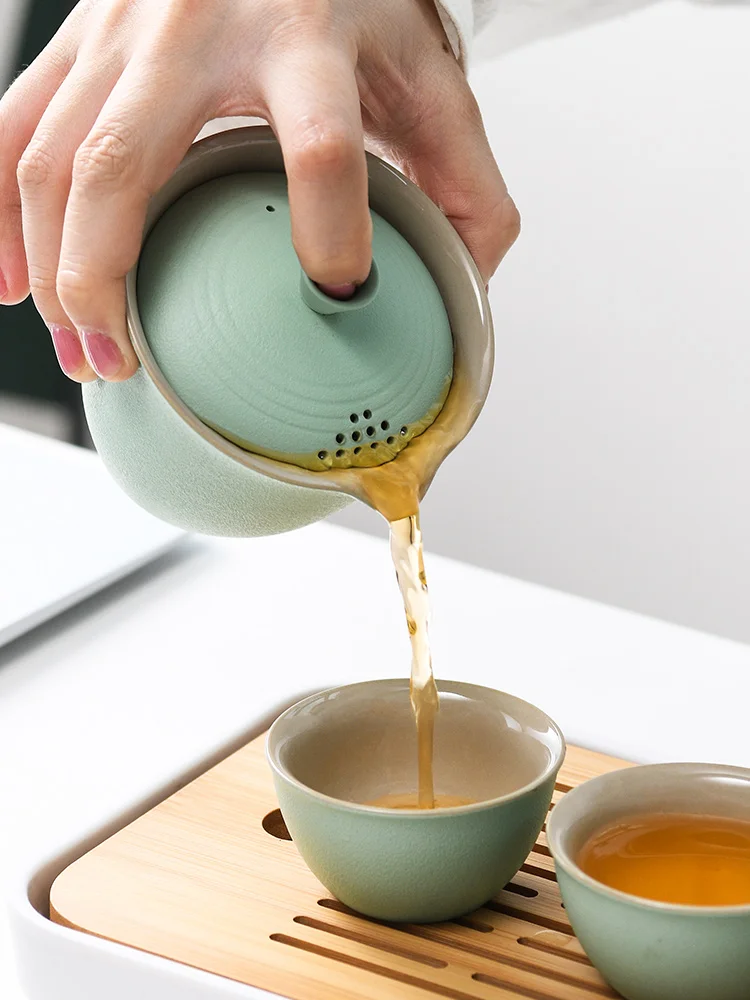 Керамическая кружка дорожный чайный набор уличный один чайник три чашки ручной